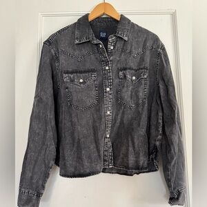 Cropped Chambray Denim Shirt